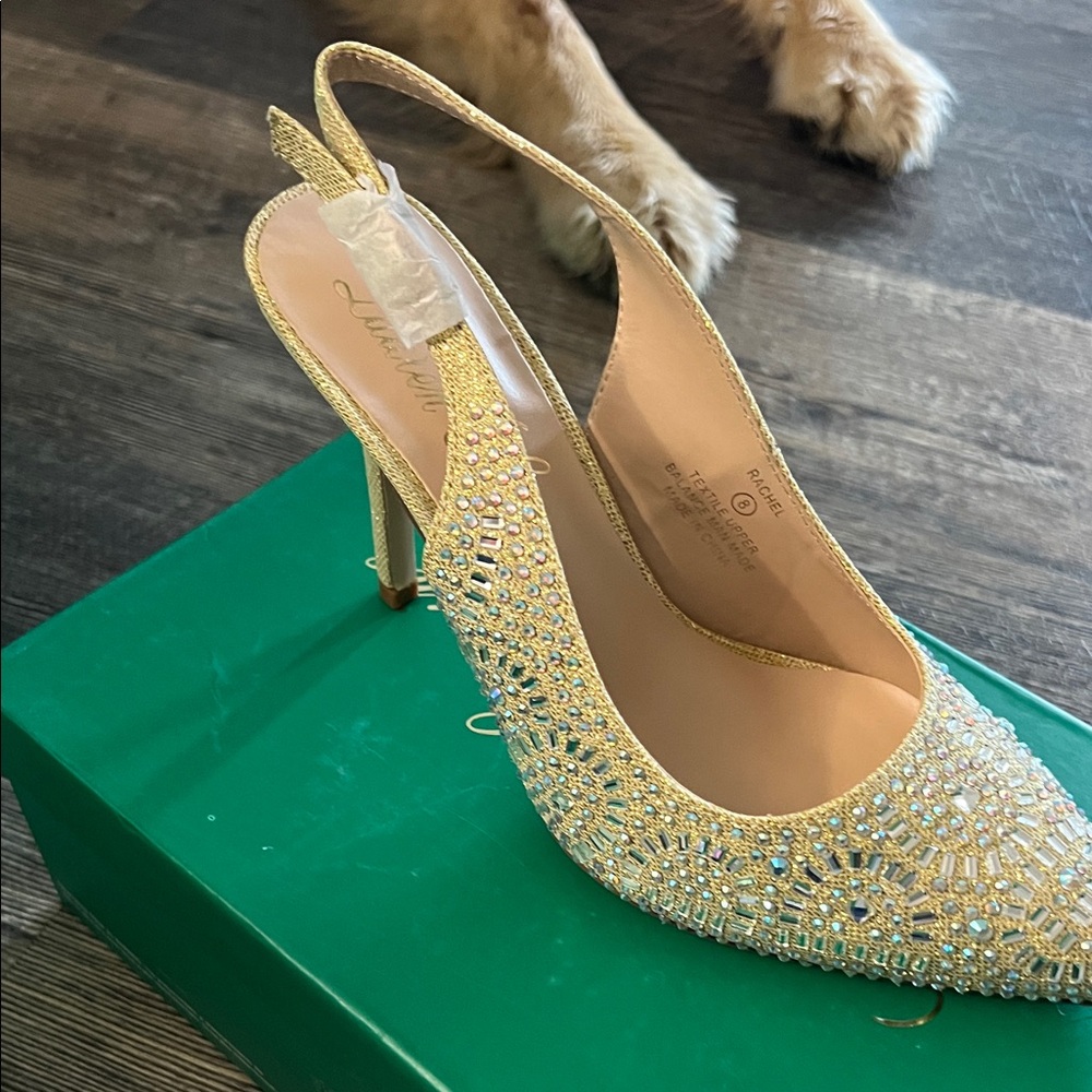 Lauren Lorraine Gold Embellished Slingback Heels